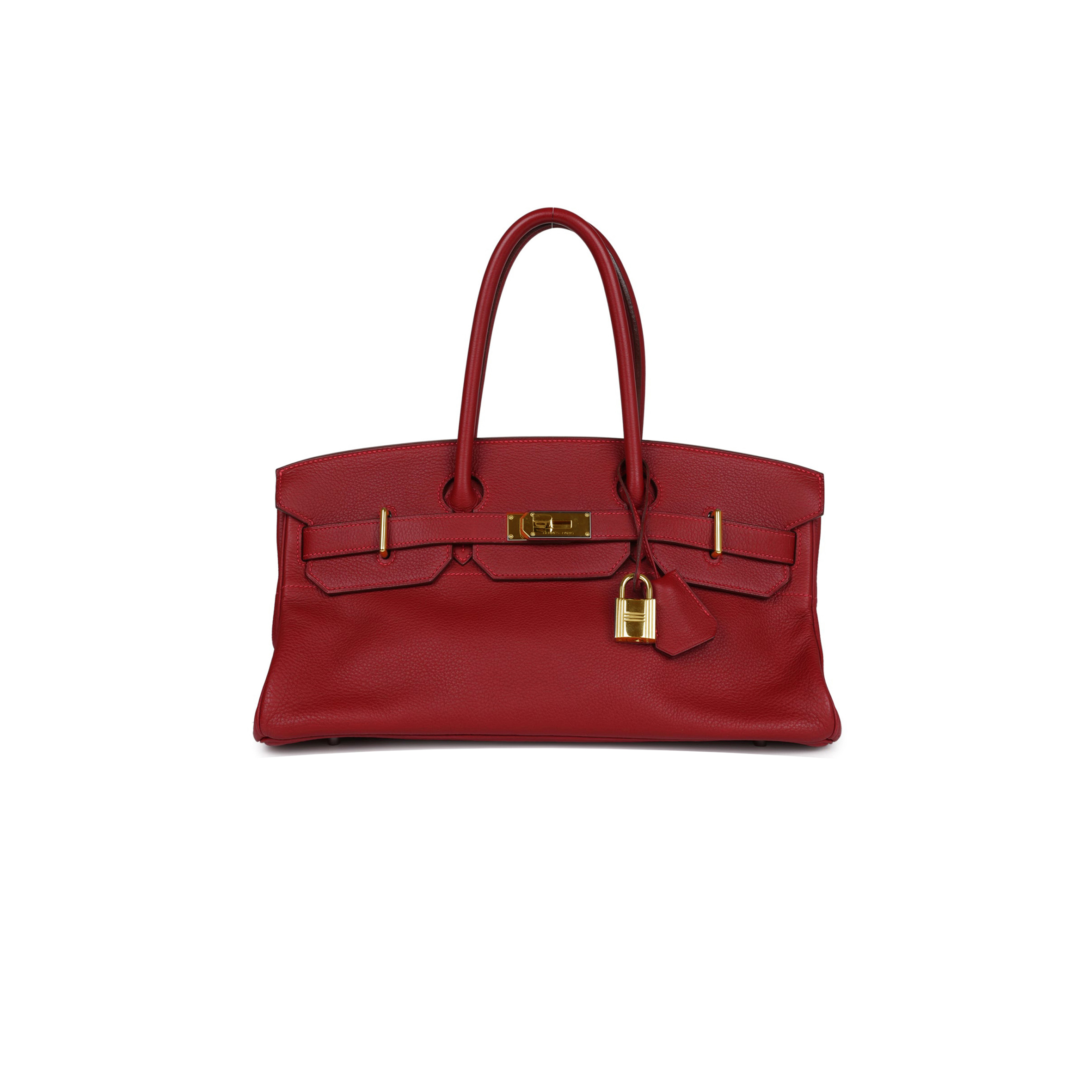 HERMES SHOULDER BIRKIN 42 RUBY RED GOLD BUCKLE BAG 42632442553 (42*21*16cm)